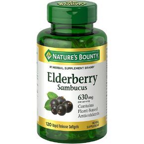 مكمل غذائي عشبي من Nature's Bounty Sambucus Elderberry، كبسولات هلامية سريعة الإصدار، 630 مجم لكل جرعة، 120 قطعة in Kuwait