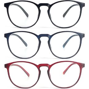KoKoBin Retro Round Reading Glasses for Men Women 3 Pack Spring Hinge Fashion Readers