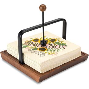 Napkin Holder for Table, Wood Napkin Holders for Paper Napkins, Cocktail Napkin Holder, Wooden Flat Napkin Holder with Weighted Arm and Handle for Kitchen, Hotel, Cafe, Bar