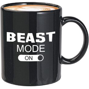 Gym Coffee Mug 11oz Black - Beast Mode on - Motivational Workout Sayings Fitness Exercise Sports Yoga Ballet Office Work Home Decor for Men Women