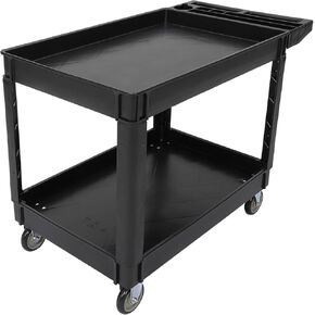 Utility Service Cart with Wheels and Two Trays, Service Cart 2-Shelf 500lbs, Rolling Utility Cart for Warehouse/Garage/Cleaning/Manufacturing, 2 Tier Heavy Duty Uline Tool Cart, 45"X25"