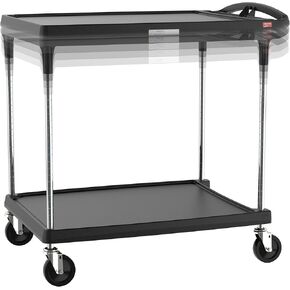 Metro myCart Plus Utility Cart - Choose-Your-Height Adjustable Heavy Duty Rolling Cart for Home, Commercial and Industrial Use - 3-Shelf, 400 lbs Capacity - 23.9" W x 34.4" L x 35.5-39.5" H - Black