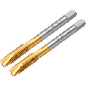 uxcell 2pcs M8 x 1 B2 Metric Spiral Point Thread Tap, Screw Tap Threading Tapping Tool, Titanium Coated 6542 High Speed Steel Machine Taps Tapping Bit