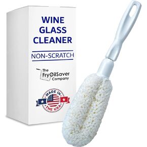 FryOilSaver Co, B61C Flute and Stemware Wine Glass Cleaning Brush, Non Scratch Foam Bristle Brush for Cleaning Crystal Glasses