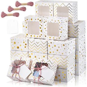 KPOSIYA 30pcs Christmas Cookie Boxes for Gift Giving, 6x6x3in White Bakery Boxes with Window for Treat and Pastry，Holiday Small Treat Boxes for Dessert, Donut, Mini Cake,Thanksgiving