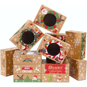 Premium Christmas Cookie Boxes (Pack of 15) | 9x6x3in | Christmas Treat Boxes for Dessert Donuts Cupcake Candy Gift Giving | Holiday Food Packaging | Brown Kraft Bakery Boxes
