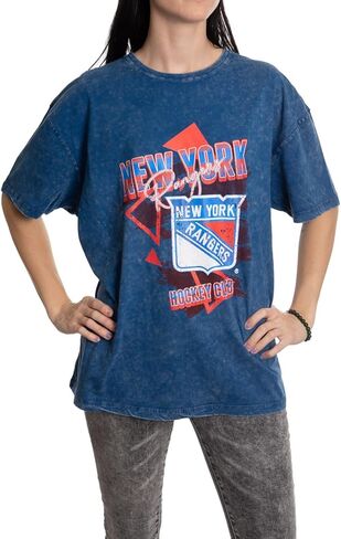 تي شيرت نسائي من Calhoun NHL مقاس كبير فضفاض بكتف منسدل بنمط عتيق ومغسول بحمض وياقة دائرية وأكمام قصيرة in Kuwait