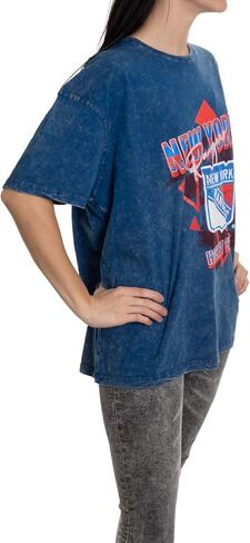 تي شيرت نسائي من Calhoun NHL مقاس كبير فضفاض بكتف منسدل بنمط عتيق ومغسول بحمض وياقة دائرية وأكمام قصيرة in Kuwait