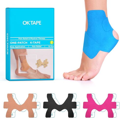OK TAPE Precut Kinesiology Ankle Tape, 10 Pcs, Pain Relief, Prevent Ankle Sprain, Provide Support for Ankle Ligament, Elastic Athletic Tape, Breathable K Tape for Daily use - Blue in Saudi Arabia