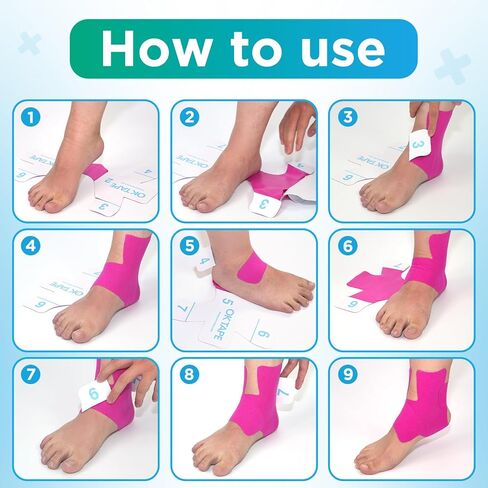 OK TAPE Precut Kinesiology Ankle Tape, 10 Pcs, Pain Relief, Prevent Ankle Sprain, Provide Support for Ankle Ligament, Elastic Athletic Tape, Breathable K Tape for Daily use - Blue in Saudi Arabia