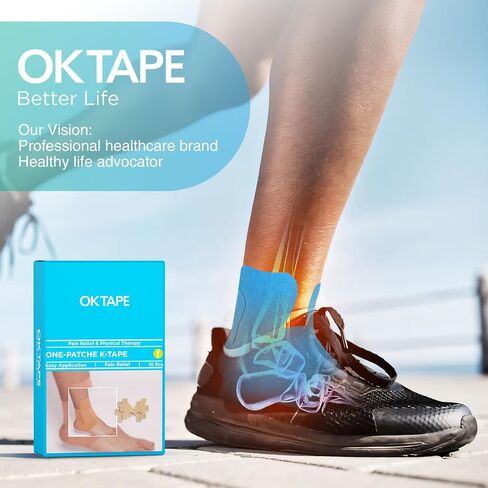 OK TAPE Precut Kinesiology Ankle Tape, 10 Pcs, Pain Relief, Prevent Ankle Sprain, Provide Support for Ankle Ligament, Elastic Athletic Tape, Breathable K Tape for Daily use - Blue in Saudi Arabia