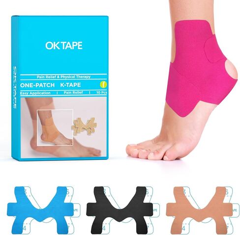 OK TAPE Precut Kinesiology Ankle Tape, 10 Pcs, Pain Relief, Prevent Ankle Sprain, Provide Support for Ankle Ligament, Elastic Athletic Tape, Breathable K Tape for Daily use - Blue in Saudi Arabia