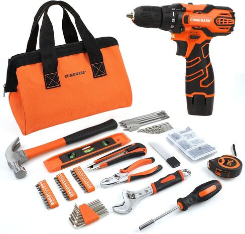 COMOWARE 12V Pink Cordless Drill Driver and Home Tool Kit, Pink Drill Set for Women, Lady's Home Repairing Tool Kit with Power Drill, Large-Capacity Tool Storage Bag Included in Saudi Arabia