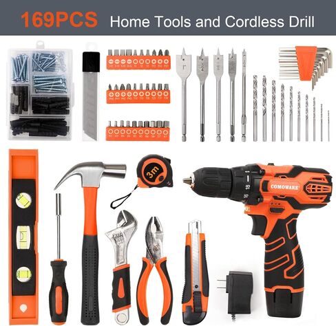 COMOWARE 12V Pink Cordless Drill Driver and Home Tool Kit, Pink Drill Set for Women, Lady's Home Repairing Tool Kit with Power Drill, Large-Capacity Tool Storage Bag Included in Saudi Arabia