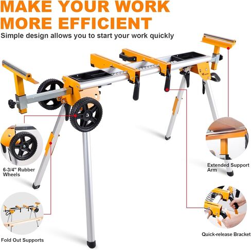Deluxe Heavy Duty Rolling Miter Saw Stand with 8 in Wheels 330 Lbs Load Capacity Black and Grey Single Pack WK-MS029E-2 in Kuwait