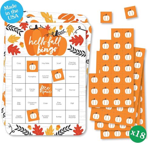 Big Dot of Happiness Fall Pumpkin - Bingo Cards and Markers - Halloween or Thanksgiving Party Shaped Bingo Game - Set of 18 in Saudi Arabia