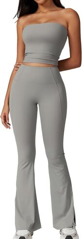 Workout Sets for Women 2 Piece High Waist Flare Pants Match Stretchy Sports Bra Gym Yoga Outfits Athletic Clothes in Saudi Arabia