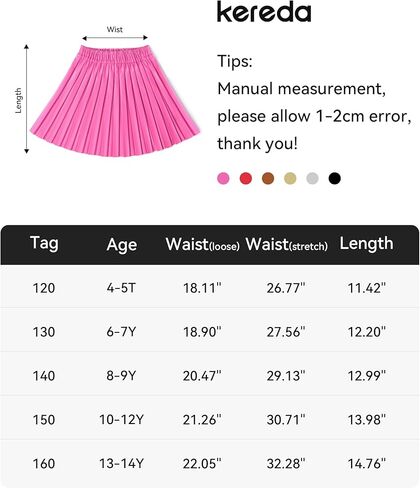 تنورة KEREDA للفتيات من جلد البولي يوريثان الصناعي للأطفال الصغار تنورة مطوية للفتيات من سن 4 إلى 14 سنة in Kuwait
