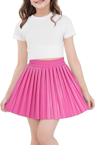 تنورة KEREDA للفتيات من جلد البولي يوريثان الصناعي للأطفال الصغار تنورة مطوية للفتيات من سن 4 إلى 14 سنة in Kuwait