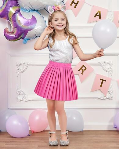 تنورة KEREDA للفتيات من جلد البولي يوريثان الصناعي للأطفال الصغار تنورة مطوية للفتيات من سن 4 إلى 14 سنة in Kuwait