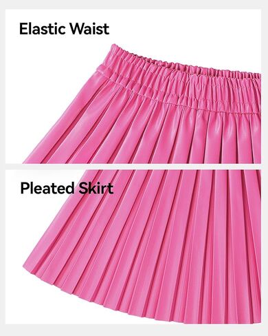 تنورة KEREDA للفتيات من جلد البولي يوريثان الصناعي للأطفال الصغار تنورة مطوية للفتيات من سن 4 إلى 14 سنة in Kuwait