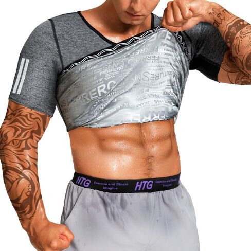 Sauna Shirt for Men Sauna Sweat Vest Workout Heat Trapping Shirts Weight Loss Mens Sauna Suits Relective Tape in Saudi Arabia