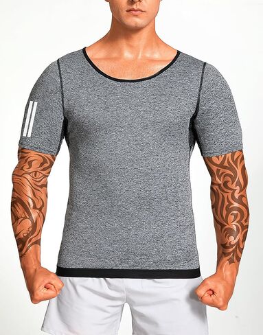 Sauna Shirt for Men Sauna Sweat Vest Workout Heat Trapping Shirts Weight Loss Mens Sauna Suits Relective Tape in Saudi Arabia