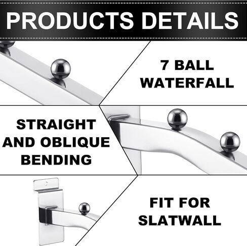 Blulu 10 قطع 7 كرات شلال Slatwall خطافات 13.8 بوصة معدنية شريحة جدار ملحق Slatwall عرض الشماعات الثقيلة شريحة جدار السنانير الرف بين قوسين للملابس التجزئة متجر المرآب العرض (أسود) in Saudi Arabia