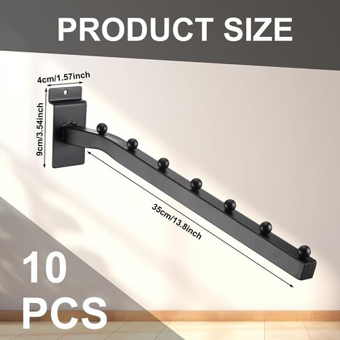 Blulu 10 قطع 7 كرات شلال Slatwall خطافات 13.8 بوصة معدنية شريحة جدار ملحق Slatwall عرض الشماعات الثقيلة شريحة جدار السنانير الرف بين قوسين للملابس التجزئة متجر المرآب العرض (أسود) in Saudi Arabia