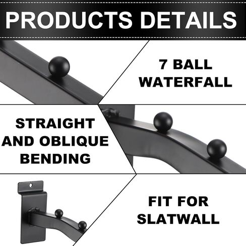 Blulu 10 قطع 7 كرات شلال Slatwall خطافات 13.8 بوصة معدنية شريحة جدار ملحق Slatwall عرض الشماعات الثقيلة شريحة جدار السنانير الرف بين قوسين للملابس التجزئة متجر المرآب العرض (أسود) in Saudi Arabia