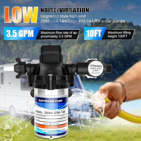 High-End 2088-554-144/2088-403-144 Fresh Water Pump,12 VDC,3.5 Gallons Per Minute,45 Psi,1/2MNPT Connection,Water Delivery Pump for RV or Marine Use,No Noise,Includes Detachable Filters! in Saudi Arabia