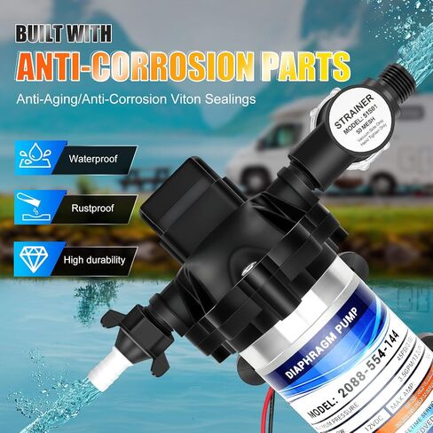 High-End 2088-554-144/2088-403-144 Fresh Water Pump,12 VDC,3.5 Gallons Per Minute,45 Psi,1/2MNPT Connection,Water Delivery Pump for RV or Marine Use,No Noise,Includes Detachable Filters! in Saudi Arabia