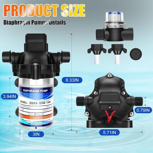 High-End 2088-554-144/2088-403-144 Fresh Water Pump,12 VDC,3.5 Gallons Per Minute,45 Psi,1/2MNPT Connection,Water Delivery Pump for RV or Marine Use,No Noise,Includes Detachable Filters! in Saudi Arabia