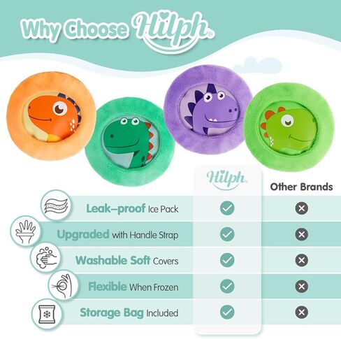 Hilph Kids Ice Packs for Boo Boos, Reusable Toddler Cold Packs with Soft Sleeves for Kids Injuries Cute Baby Ice Packs Hot Cold Therapy for Children's Pain Relief, Bump, Bruise, First Aid, 4 Pack in Saudi Arabia