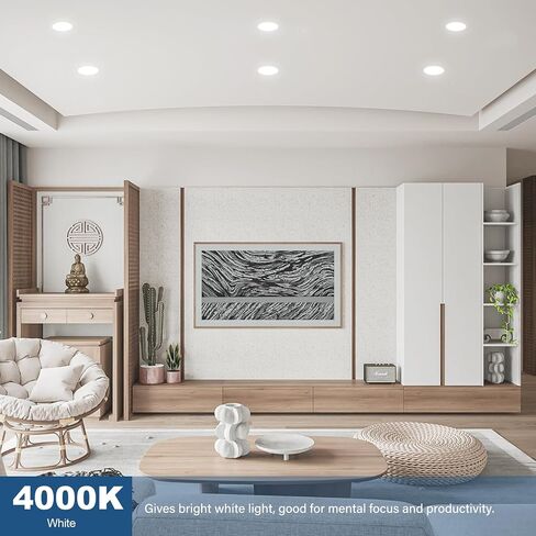 مصابيح قرص LED مقاس 5/6 بوصة، تركيبات إضاءة سقفية مثبتة على ضوء نهاري 5000 كلفن، إضاءة مجوفة قابلة للتعتيم منخفضة الإضاءة 14.8 وات، 1000 لومن، CRI90+، نجمة الطاقة ولجنة الاتصالات الفيدرالية (FCC)، 12 حزمة in Saudi Arabia