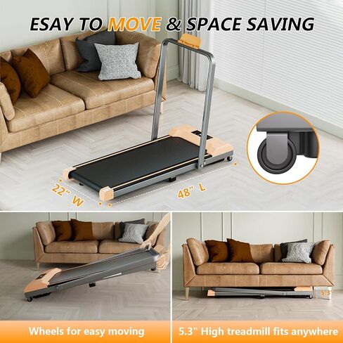 Walking Pad Treadmill, Under Desk Treadmill for Home/Office, 3 in 1 Folding Treadmill-Treadmills with Handle Bar for Home-Orange in Saudi Arabia