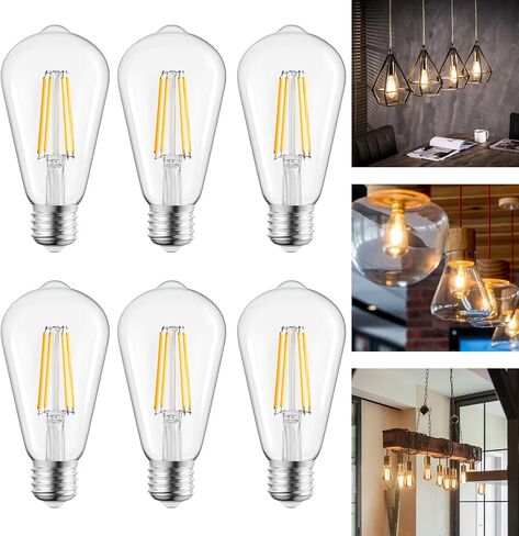 Brightown Vintage LED Edison Bulbs, 6W, Equivalent 60W, High Bright 2700K Warm White,750 Lumens, Non-Dimmable, E26 Medium Base ST58 Antique Filament Bulbs with 80+ CRI for Ceiling Fan Bathroom Porch in Kuwait