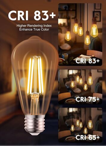 Brightown Vintage LED Edison Bulbs, 6W, Equivalent 60W, High Bright 2700K Warm White,750 Lumens, Non-Dimmable, E26 Medium Base ST58 Antique Filament Bulbs with 80+ CRI for Ceiling Fan Bathroom Porch in Kuwait