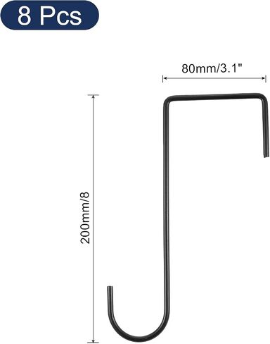 uxcell 8 Pcs Over The Door Hooks, 8" Metal Z-Shaped Hanging Hooks Door Wreath Hanger Single Hanger Hook for Bathroom Living Room Bedroom Kitchen, Black in Saudi Arabia
