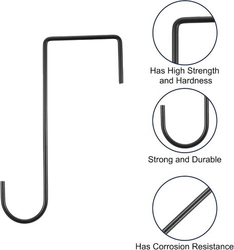 uxcell 8 Pcs Over The Door Hooks, 8" Metal Z-Shaped Hanging Hooks Door Wreath Hanger Single Hanger Hook for Bathroom Living Room Bedroom Kitchen, Black in Saudi Arabia
