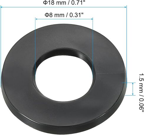 PATIKIL M8 Rubber Flat Washer, 40 Pack 8mm ID 18mm OD 1.5mm Thick Sealing Spacer Gasket Ring for Faucet Pipe Water Hose Fastener Bolt, Black in Saudi Arabia