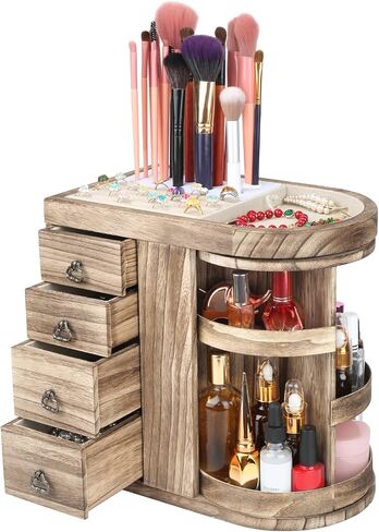 Jewelry Box - 5-Layer Wood Jewelry Organizer,4 Drawers Jewelry Storage for Rings,Earrings,Sunglasses,Watches,Makeup Brush Gift for Women Girls(Carbonized Black) in Saudi Arabia