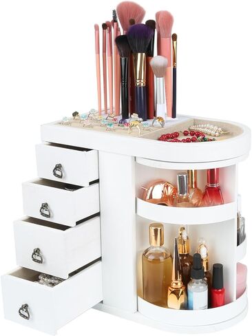 Jewelry Box - 5-Layer Wood Jewelry Organizer,4 Drawers Jewelry Storage for Rings,Earrings,Sunglasses,Watches,Makeup Brush Gift for Women Girls(Carbonized Black) in Saudi Arabia