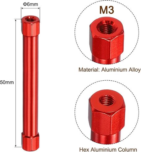MECCANIXITY Hex Aluminium Standoff Column Spacer,Standoffs Hexagonal Spacers M3x60mm,Spacers Assortment Kit for RC Airplane,FPV Quadcopter,CNC,Red,Pack of 3 in Saudi Arabia