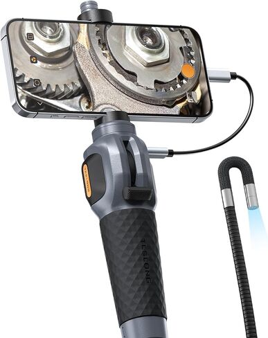 منظار مفصلي ثنائي الاتجاه، كاميرا منظار Teslong USB C مع 8 مصابيح LED قابلة للتعديل، نطاق كاميرا فحص الأفعى المرن لميكانيكا السيارات، متوافق مع iPhone 15 16، وهواتف Android in Kuwait