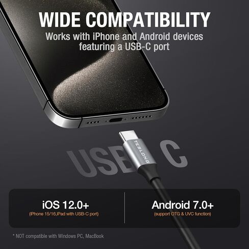 منظار مفصلي ثنائي الاتجاه، كاميرا منظار Teslong USB C مع 8 مصابيح LED قابلة للتعديل، نطاق كاميرا فحص الأفعى المرن لميكانيكا السيارات، متوافق مع iPhone 15 16، وهواتف Android in Kuwait