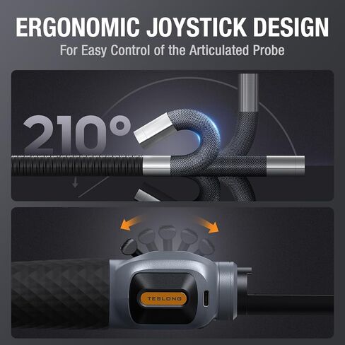 منظار مفصلي ثنائي الاتجاه، كاميرا منظار Teslong USB C مع 8 مصابيح LED قابلة للتعديل، نطاق كاميرا فحص الأفعى المرن لميكانيكا السيارات، متوافق مع iPhone 15 16، وهواتف Android in Kuwait