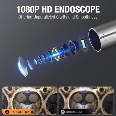 منظار مفصلي ثنائي الاتجاه، كاميرا منظار Teslong USB C مع 8 مصابيح LED قابلة للتعديل، نطاق كاميرا فحص الأفعى المرن لميكانيكا السيارات، متوافق مع iPhone 15 16، وهواتف Android in Kuwait