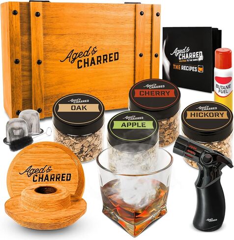 Whiskey Cocktail Smoker Kit with Torch & 4 Flavors Wood Chips - Premium USA Oak Smoker - Old Fashioned Smoker Kit - Bourbon Gifts for Men (with Butane) in Saudi Arabia