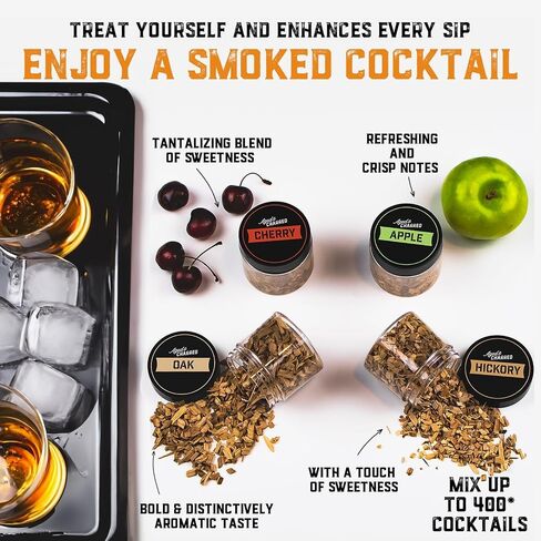 Whiskey Cocktail Smoker Kit with Torch & 4 Flavors Wood Chips - Premium USA Oak Smoker - Old Fashioned Smoker Kit - Bourbon Gifts for Men (with Butane) in Saudi Arabia